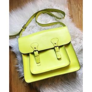 Bright Green Leather Messenger Bag